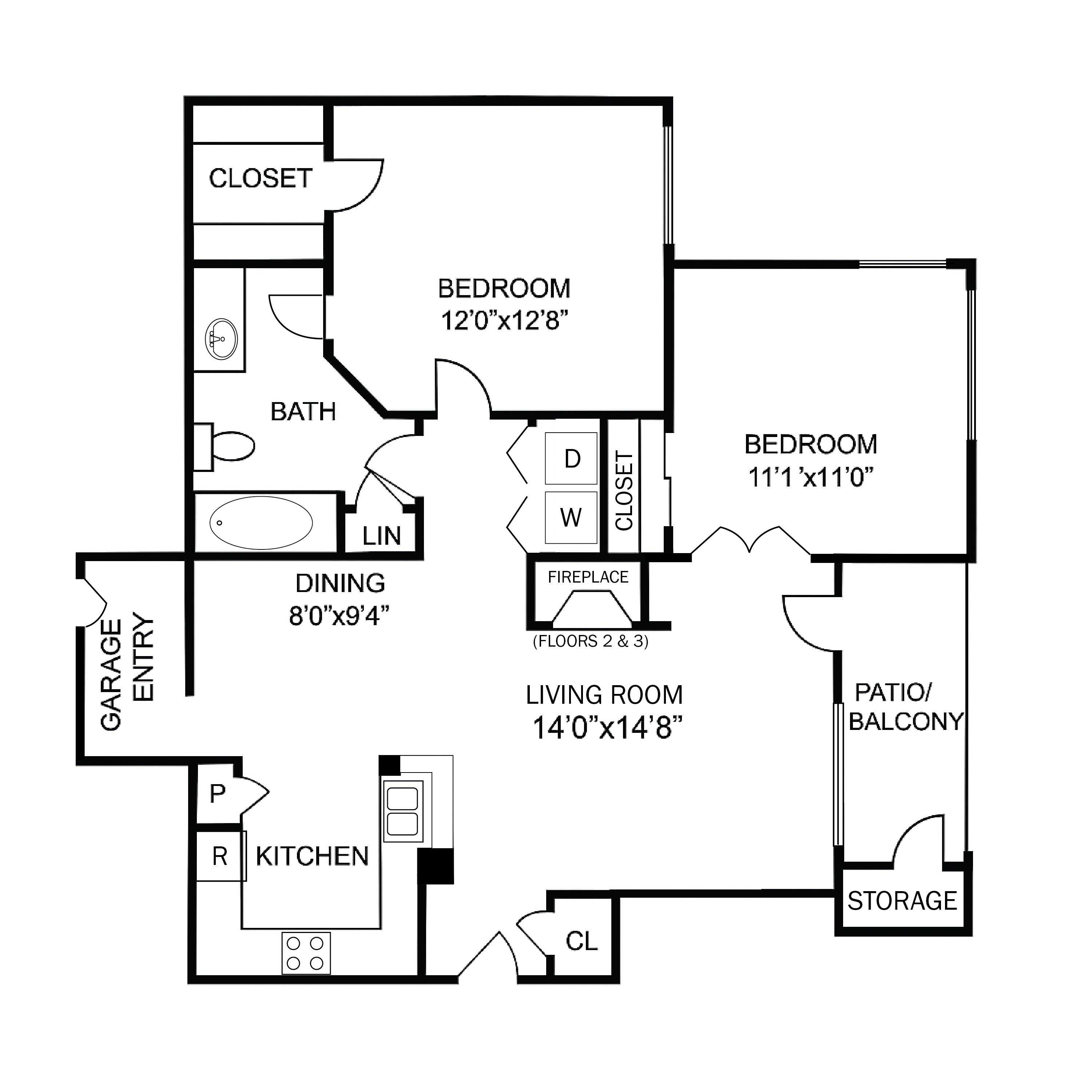 Floor plan layout diagram for 2B